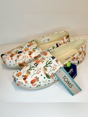 TOMS-Alpargata-Natural Western Foxes Canvas-Size 8.5-In Box-NWT